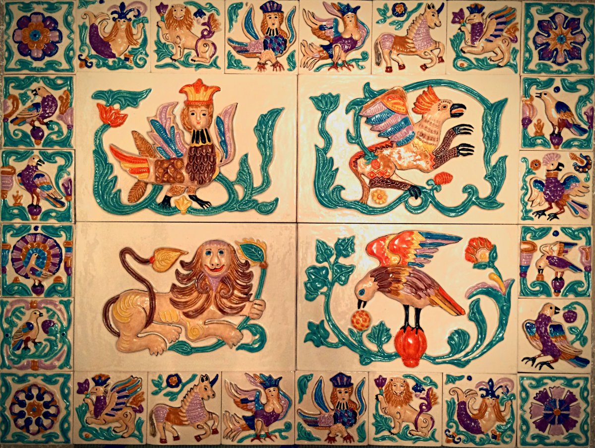 Кот керамика панно