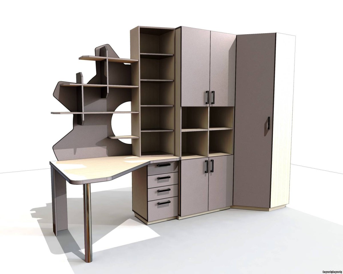 Угловой компьютерный стол со шкафом для одежды