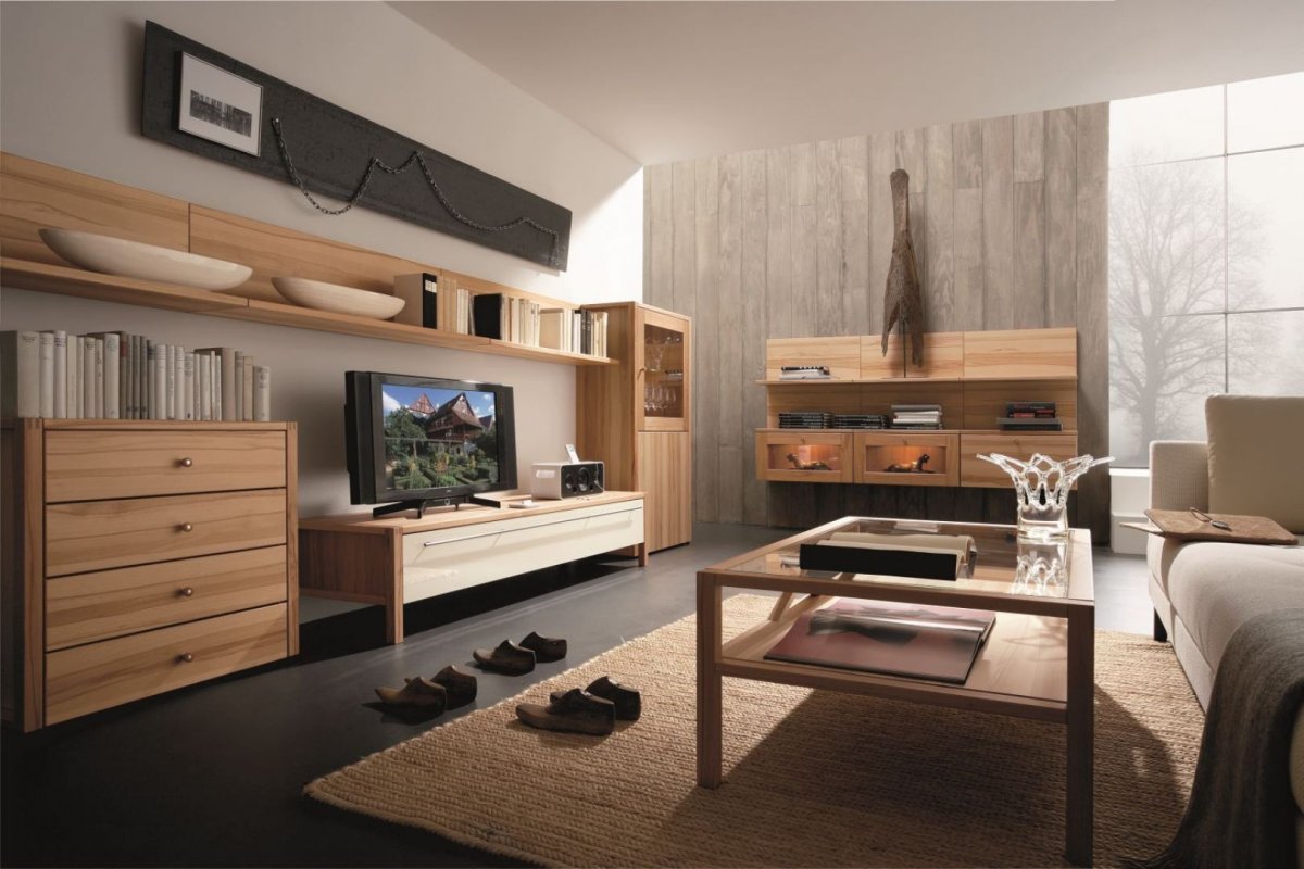 Современная гостиная из дерева