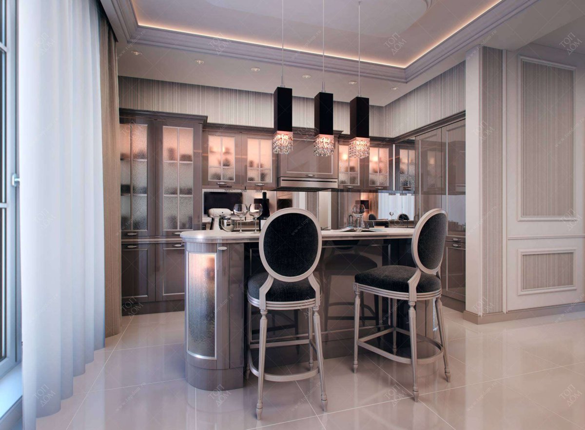 Барная стойка рядом с холодильником