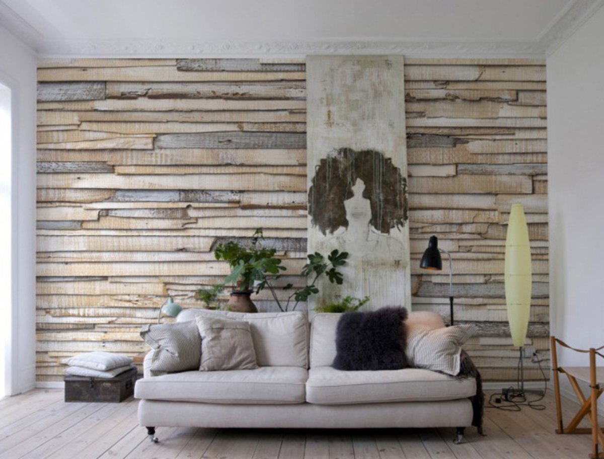 Гостиная с деревянными панелями