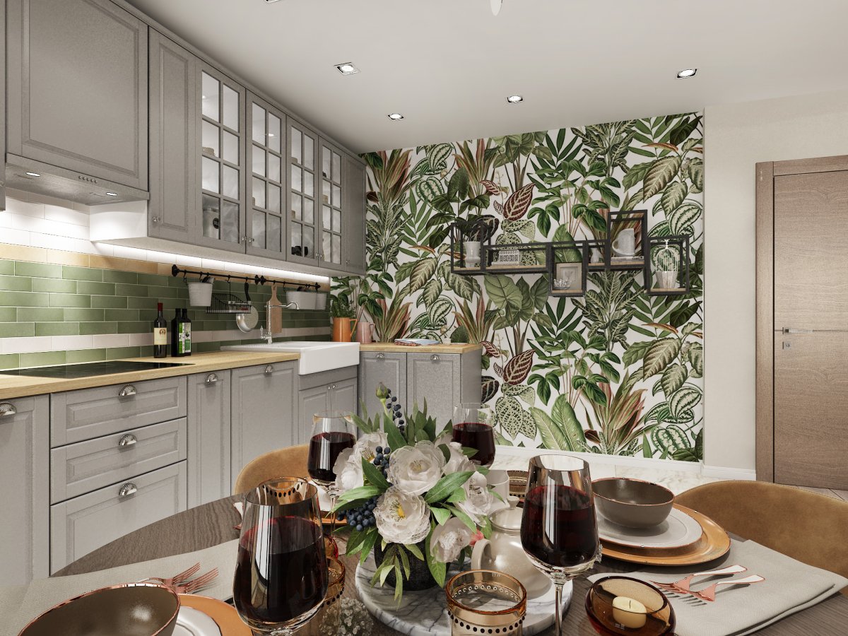 Роспись стен в интерьере кухни