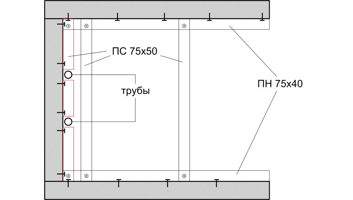 Перегородка ГКЛ 100 мм чертеж профиль