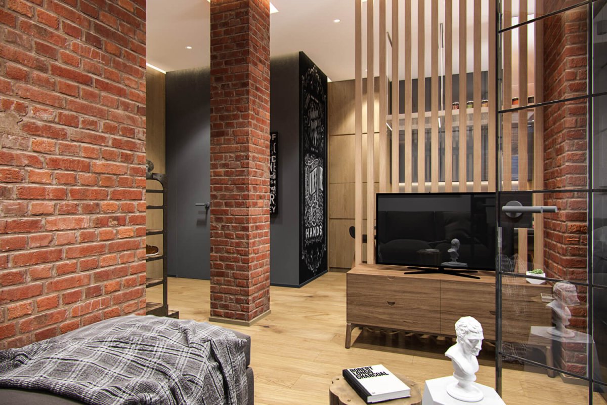 Кирпичная перегородка в интерьере