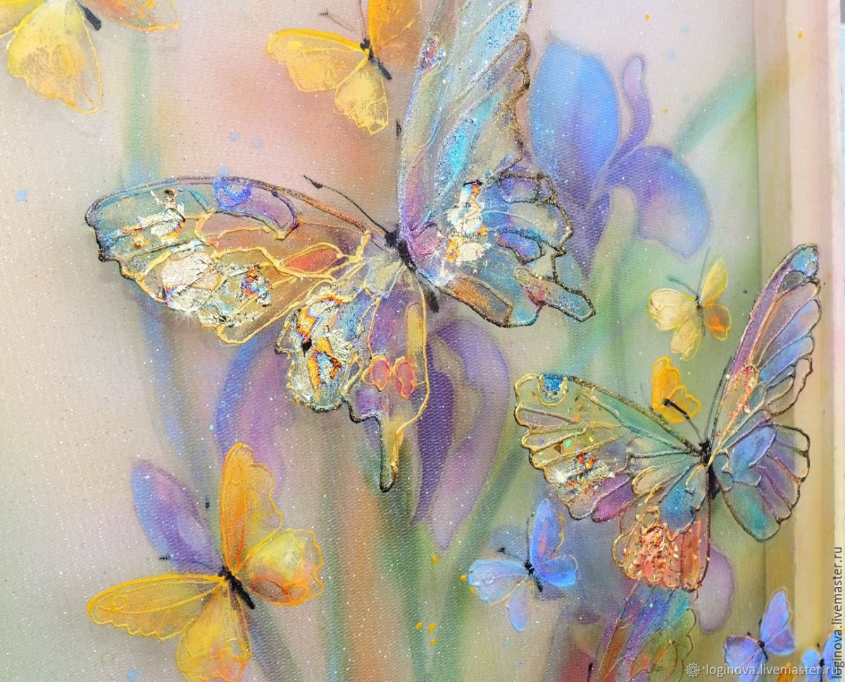 Бабочки маслом на холсте