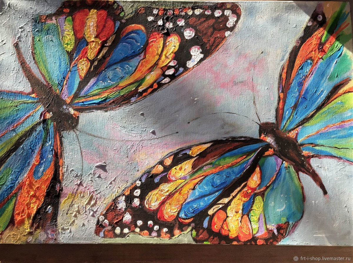 Бабочки акрилом на холсте