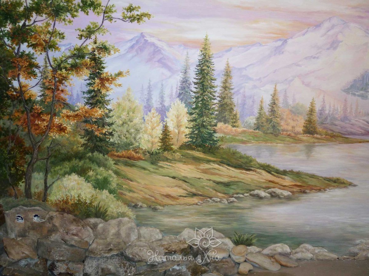 Пейзаж на стене в квартире