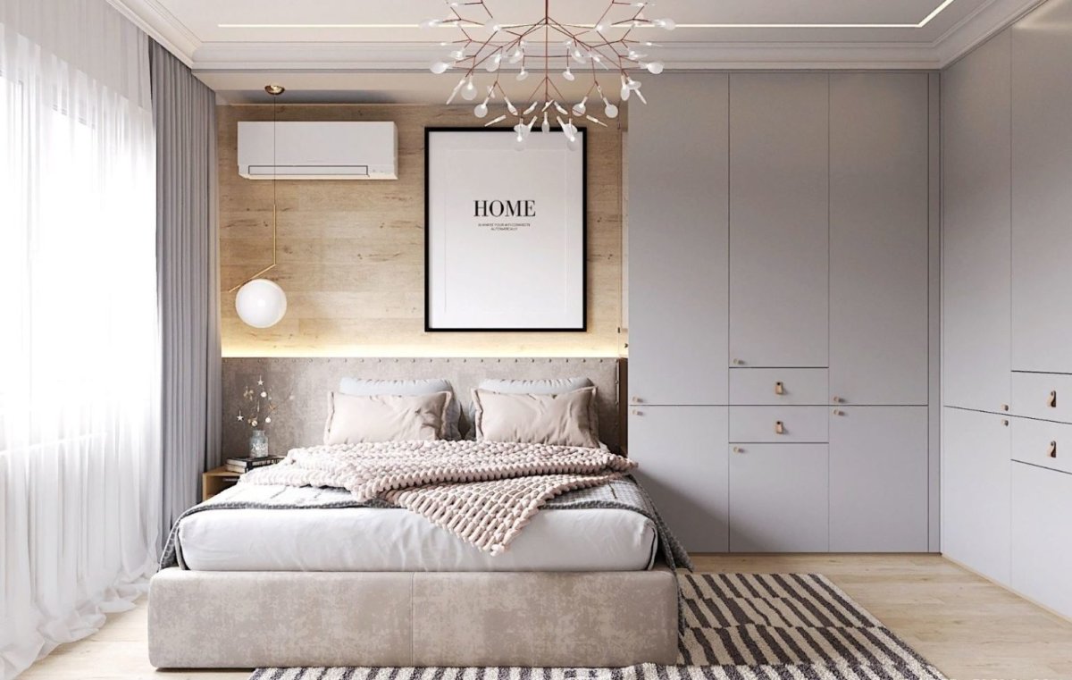 Спальня в скандинавском стиле полосатые