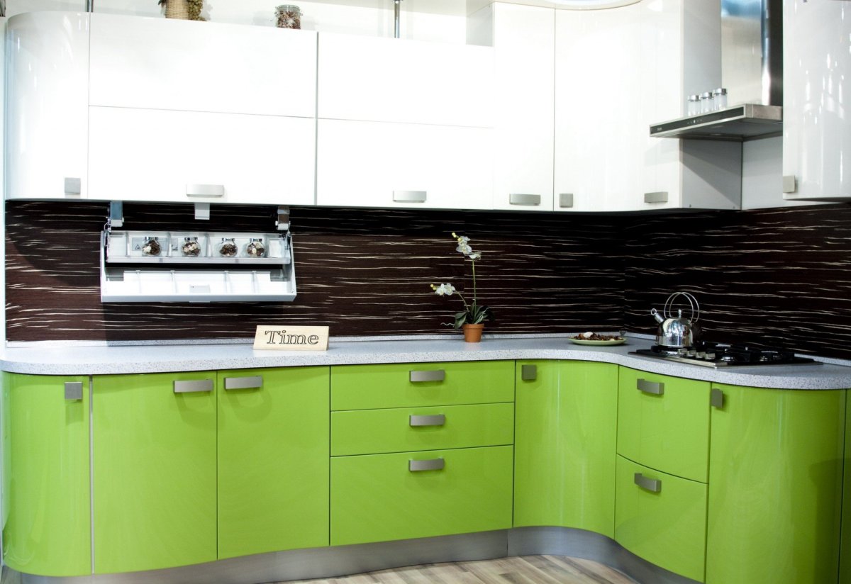 Кухонный гарнитур верх белый низ салатовый