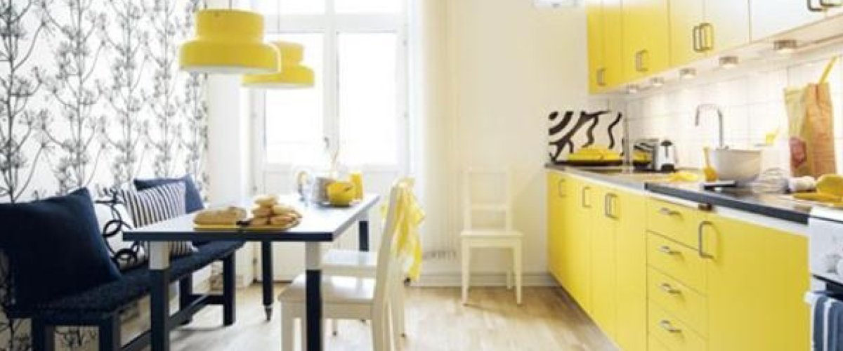 Кухня икеа серо желтая