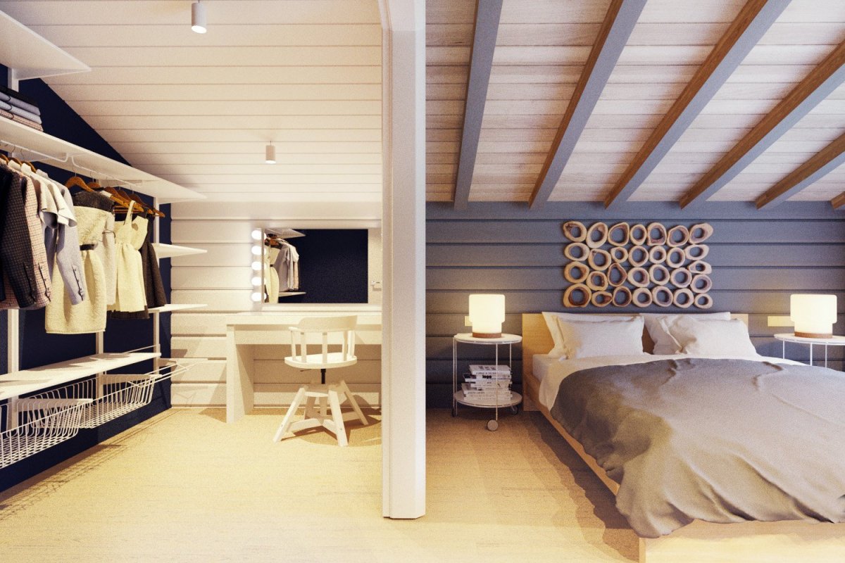 Спальня в доме из клееного бруса