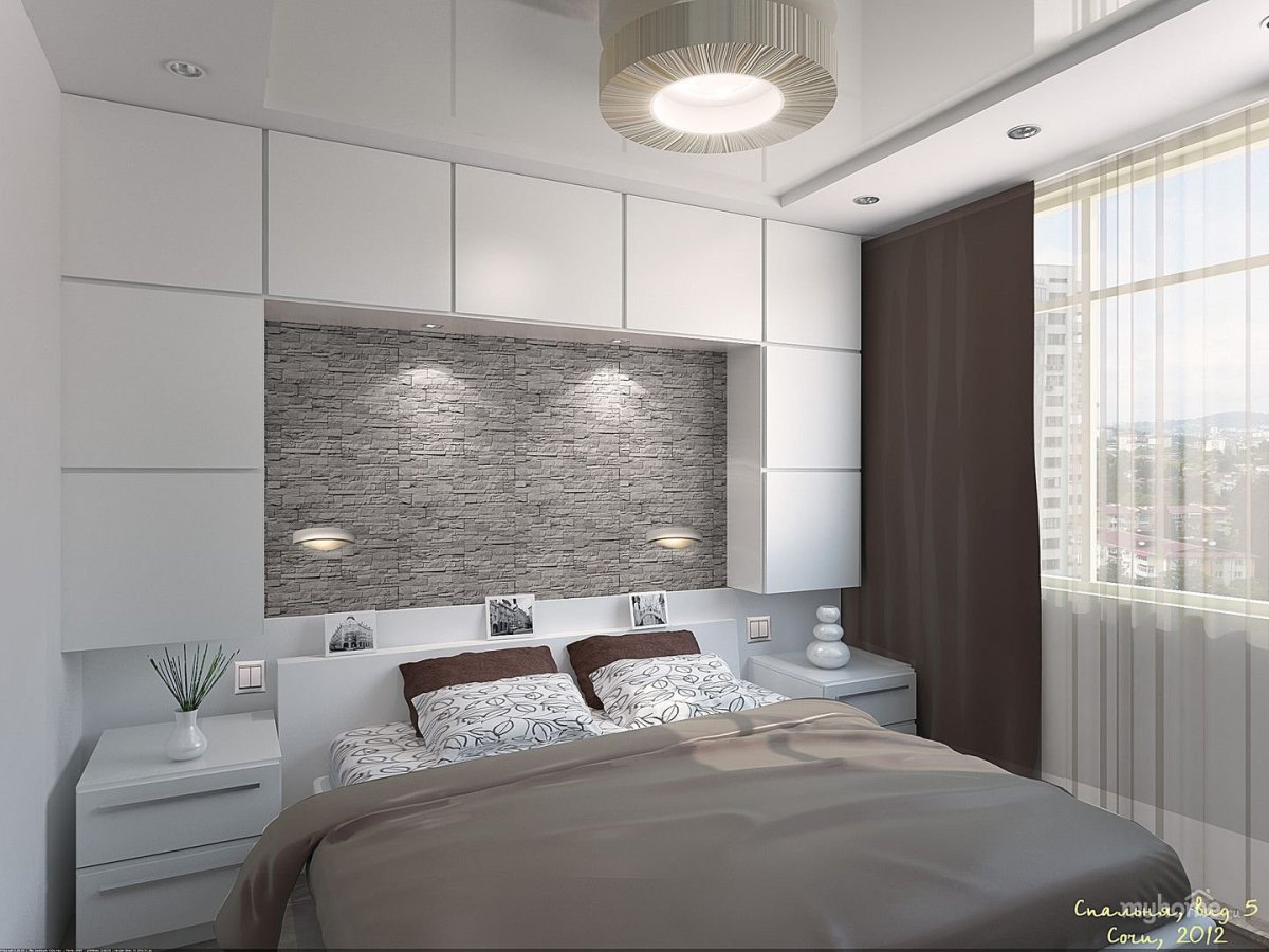 Шкаф вокруг кровати в спальне