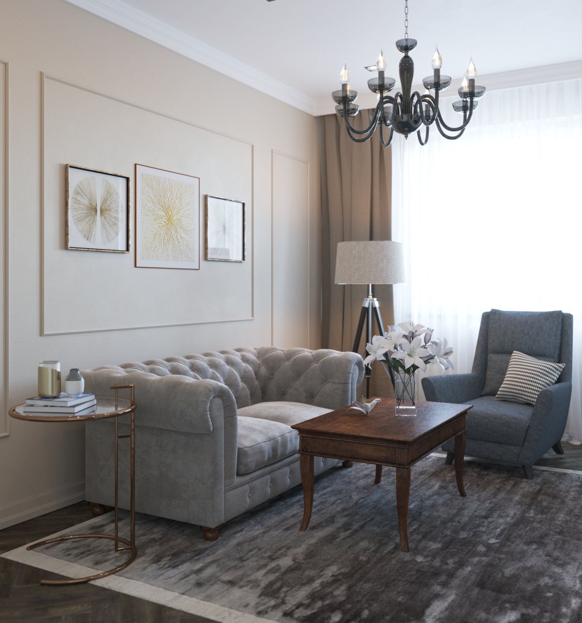 Серый диван в интерьере