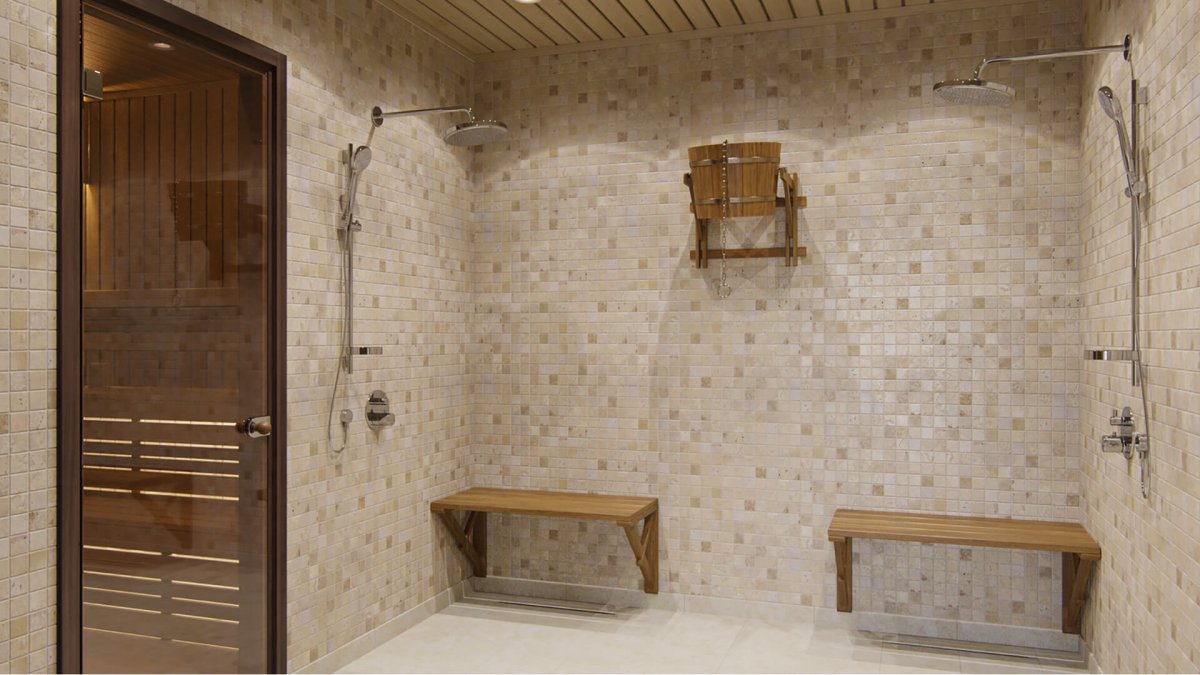 Моечная в бане из плитки современный стиль