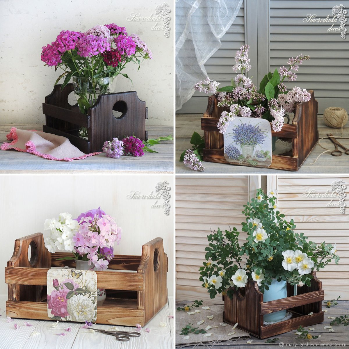 Деревянный интерьерный ящик для цветов