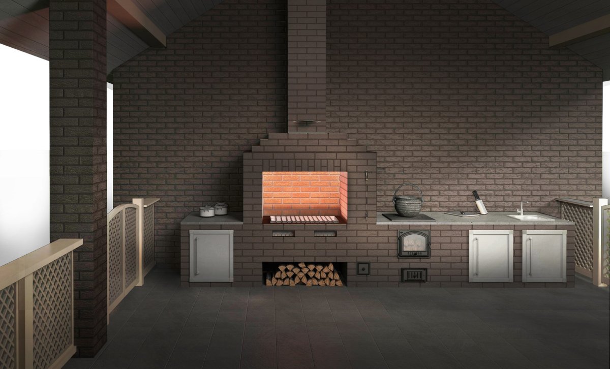 Барбекю из кирпича в стиле лофт