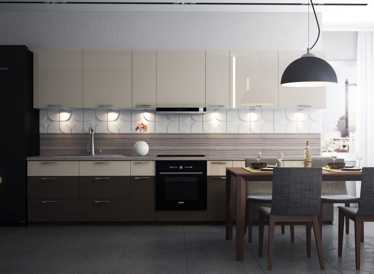 Кухня бежевый верх темный низ