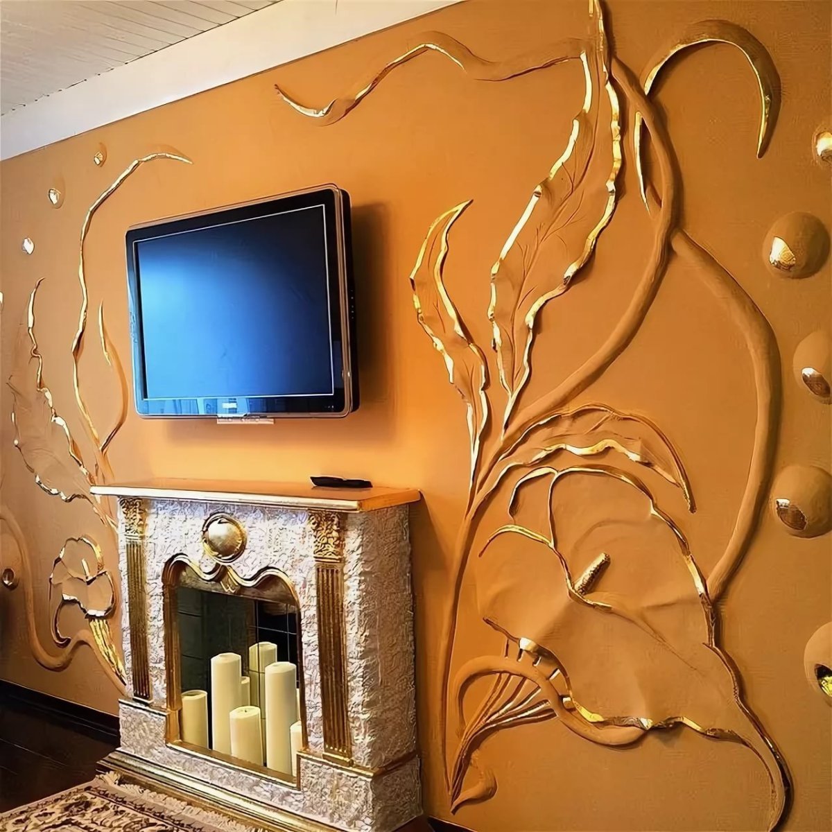 3d фотообои стереоскопические в гостиной