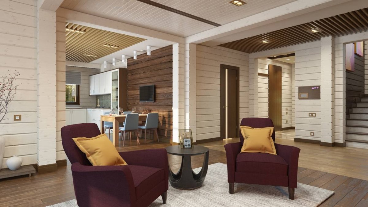 Дом из клееного бруса интерьер белый