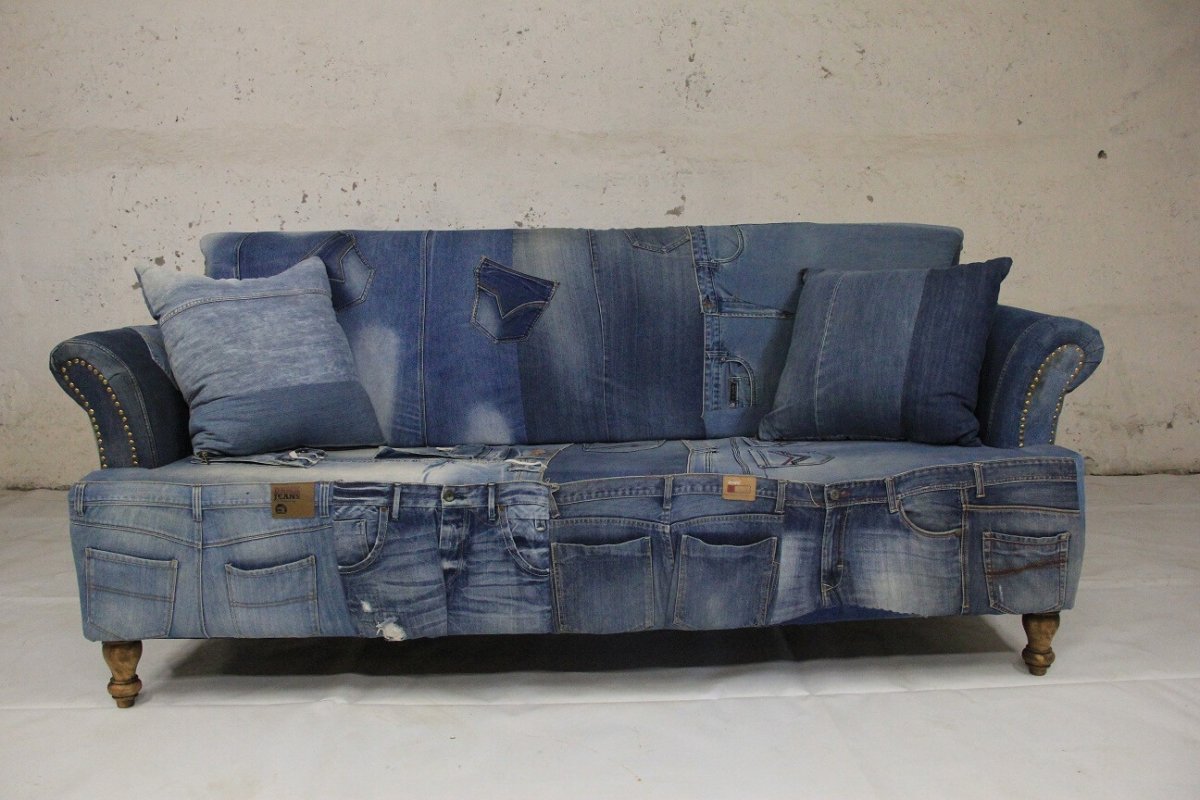 Синий джинсовый диван