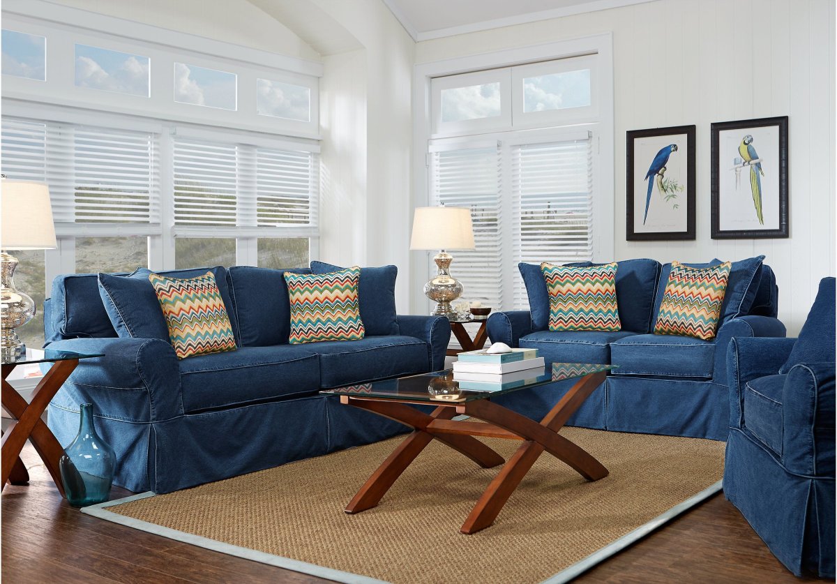 Джинсовый диван в интерьере