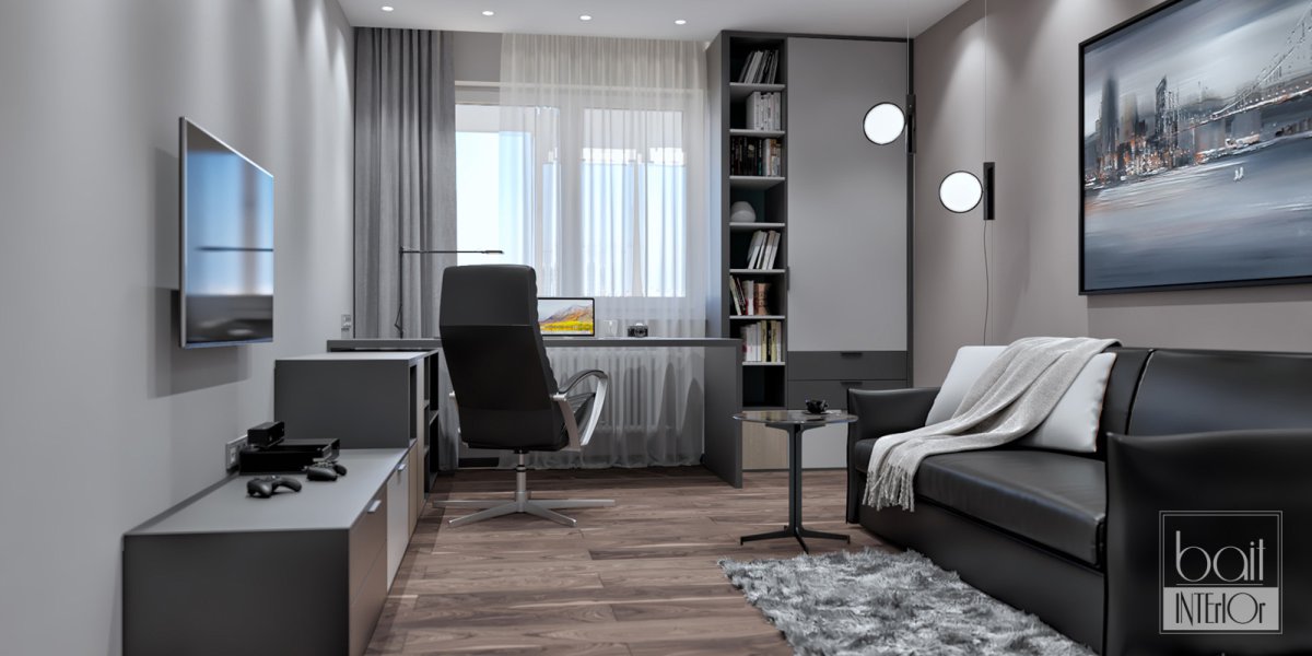 Узкий кабинет спальня для мужчины