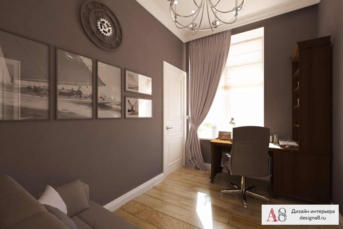 Интерьер кабинета в квартире в сером цвете