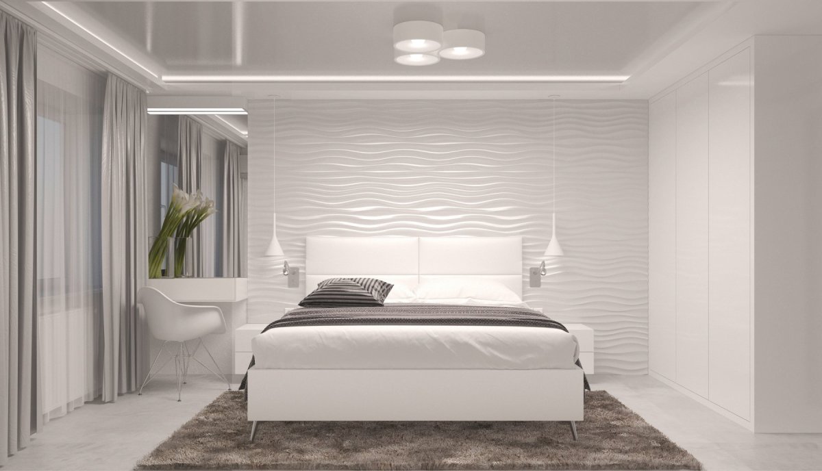 Гипсовые панели в спальне