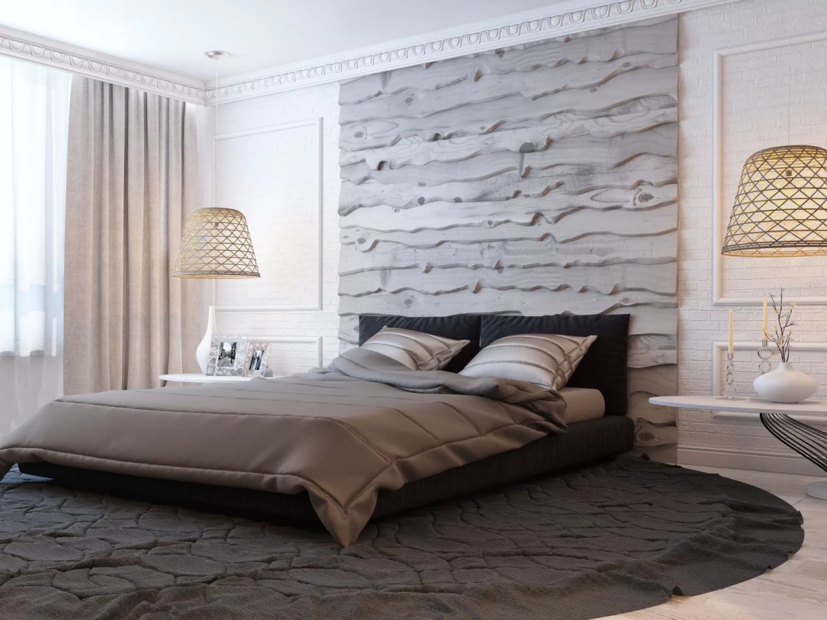 Современная отделка стен в спальне