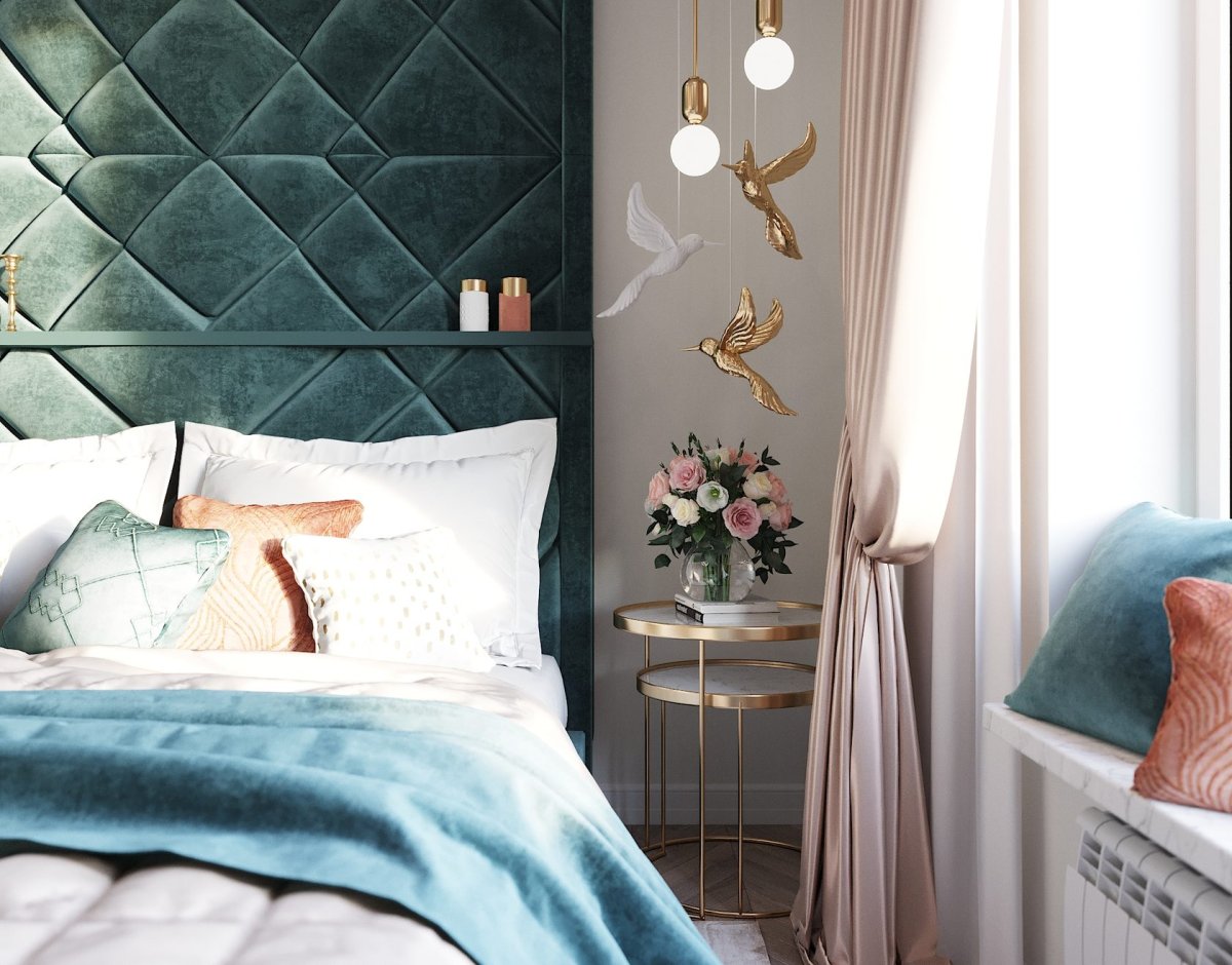 Спальня с гардеробом за изголовьем проект