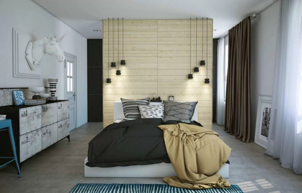 Гардеробная за изголовьем кровати