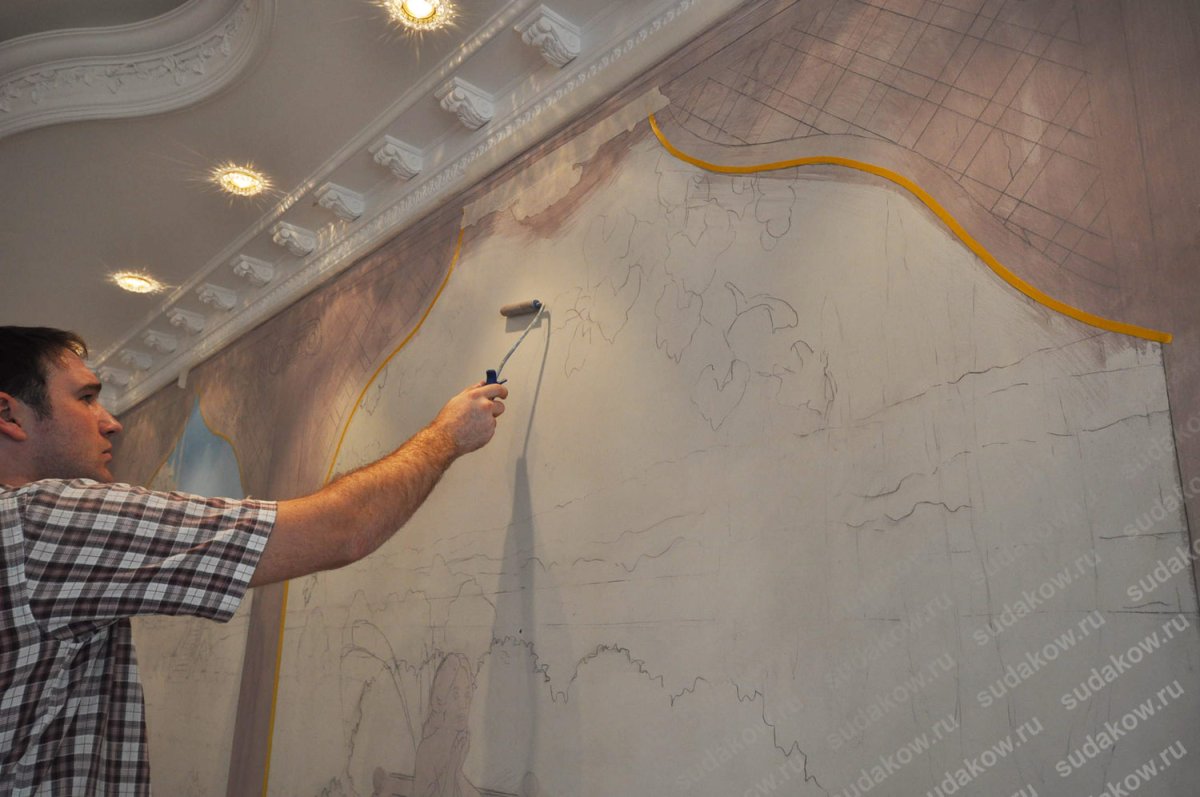 Нанесение фрески на стену