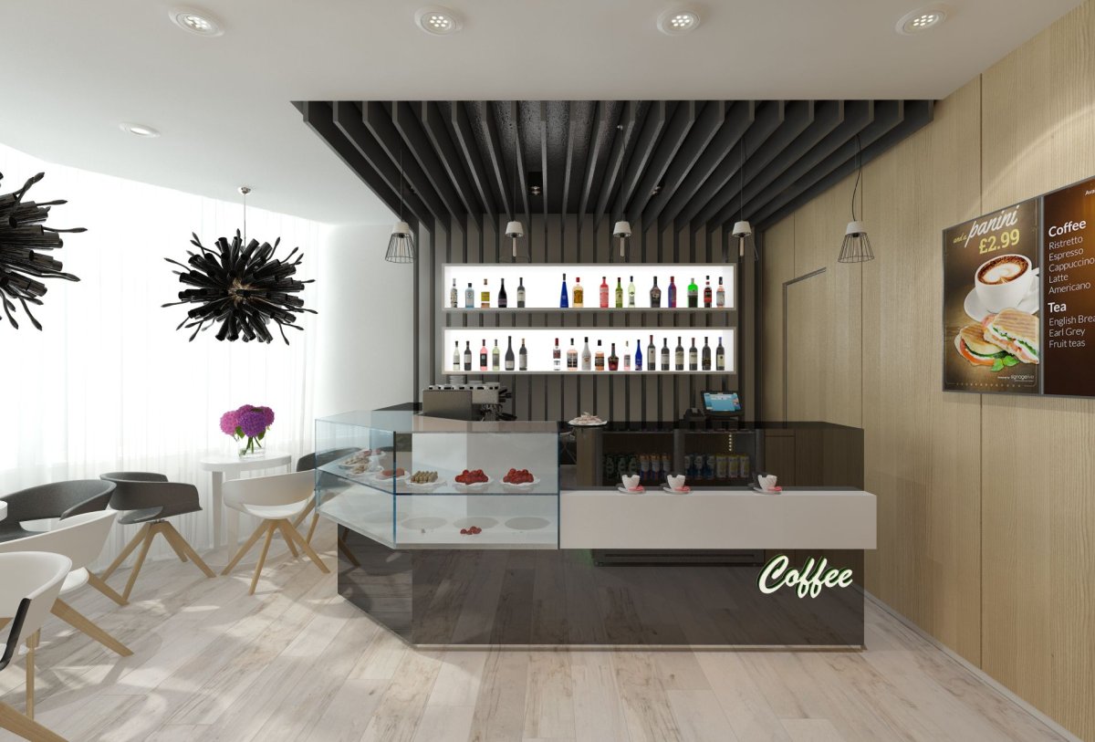 Деревянные рейки в интерьере кафе