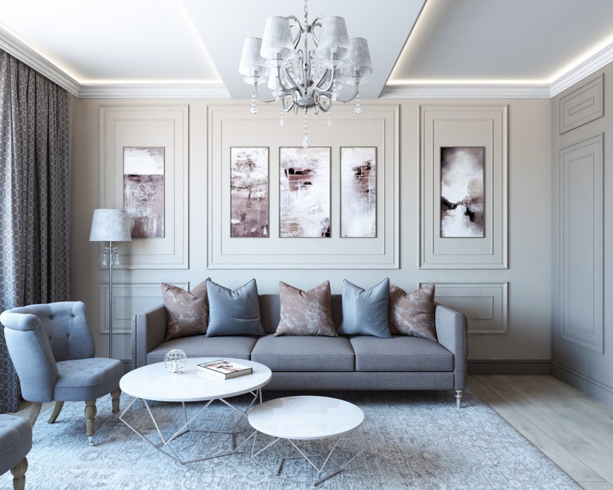 Серая стена с молдингами