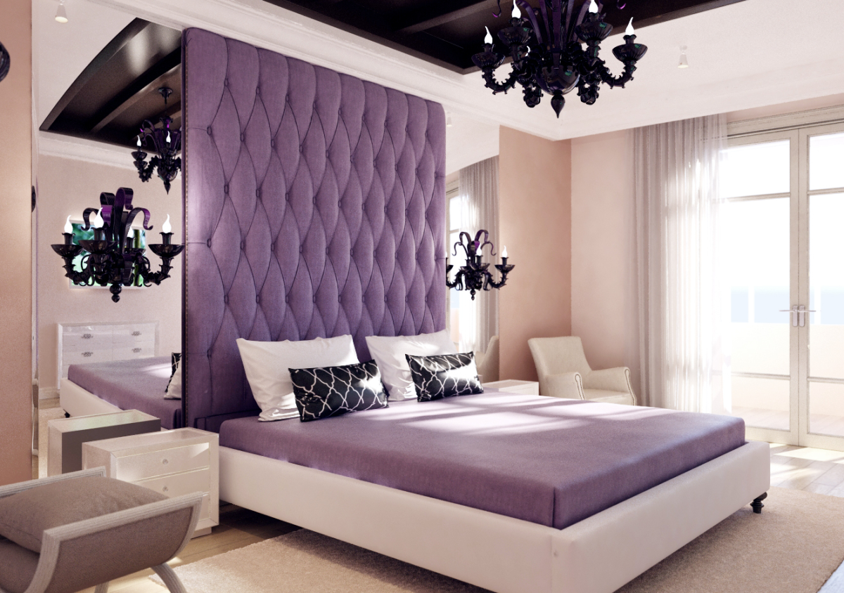 Фиолетовая кровать в борделе