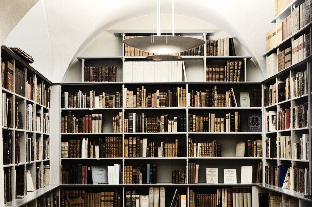 Книжные стеллажи в библиотеке