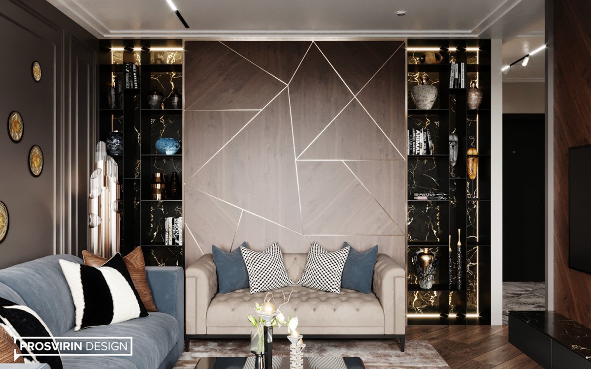 Деревянные панели с латунными вставками