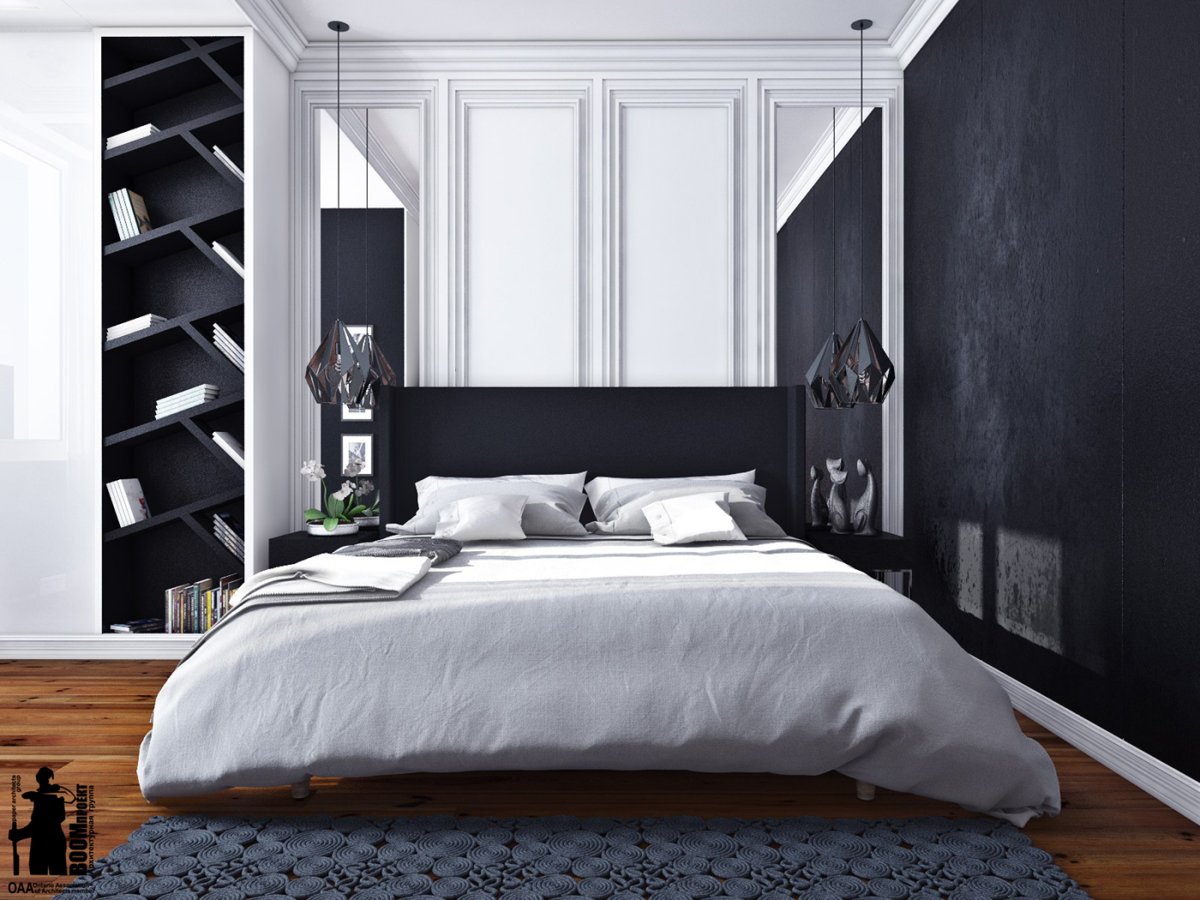 Черно белая спальня