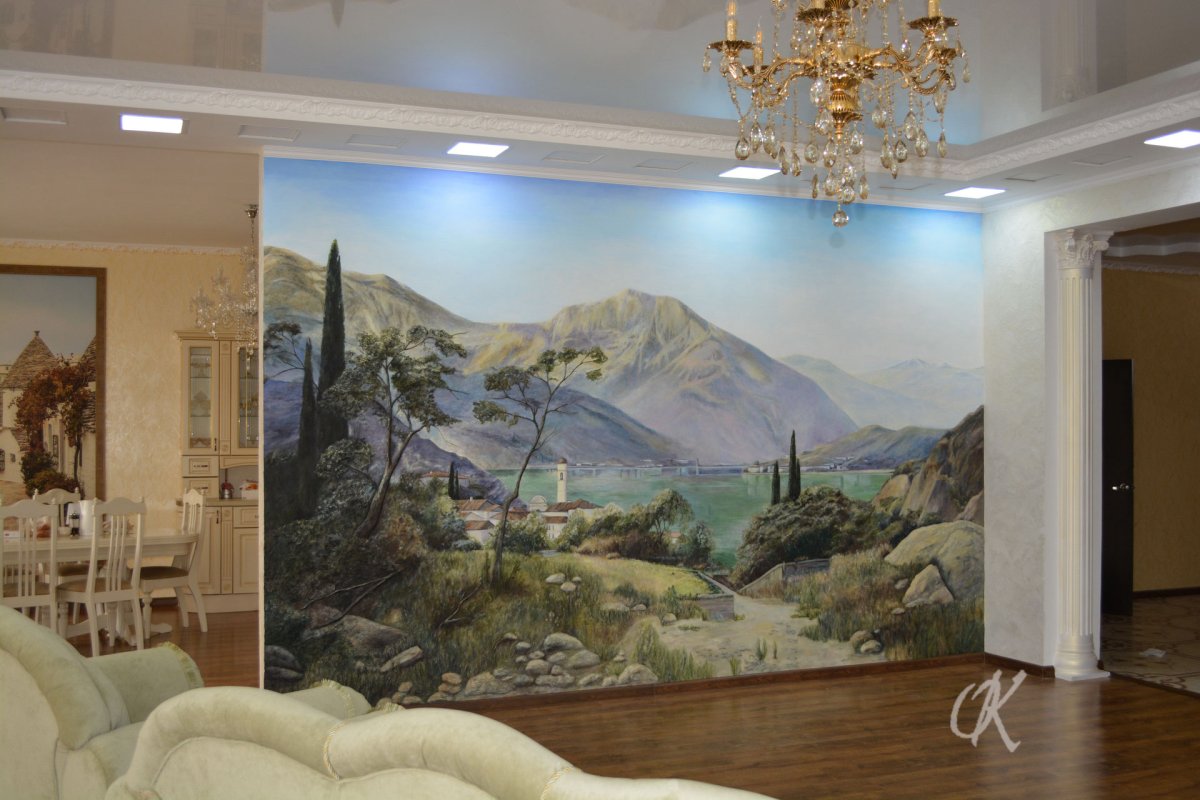 Горный пейзаж на стене