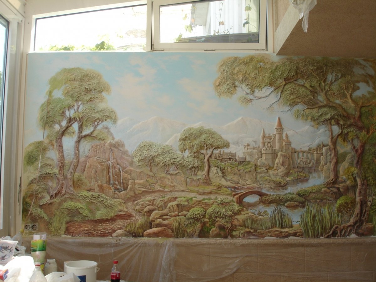 Барельеф пейзаж в интерьере