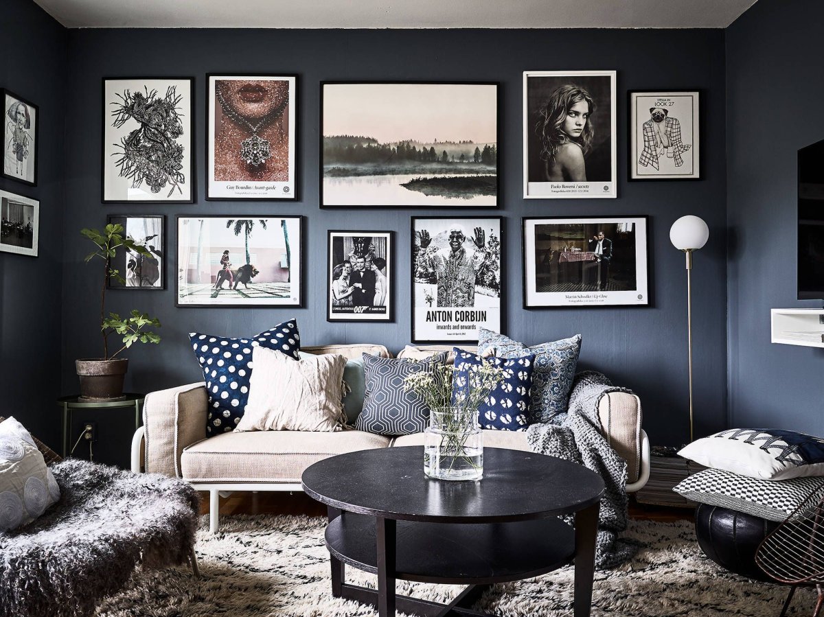 Синие стены в интерьере