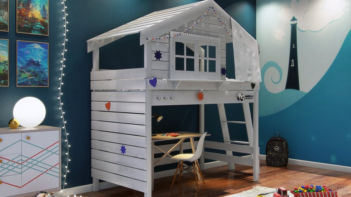 Кровать домик с рабочей зоной