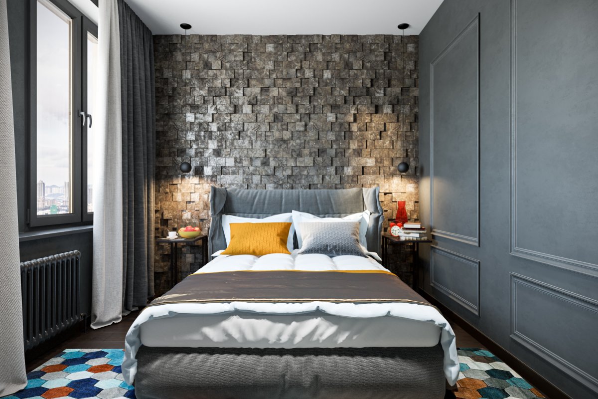 Ламинат на стене в спальне