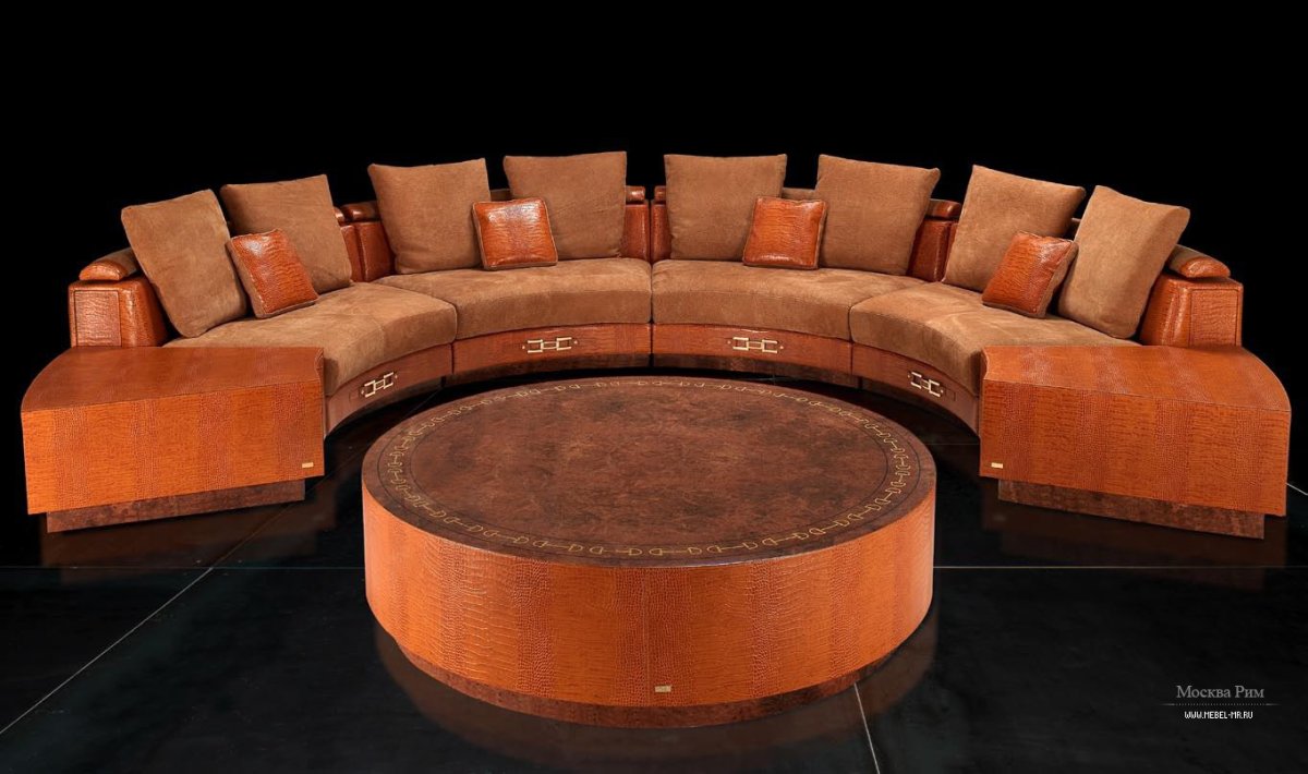 Синий круглый диван