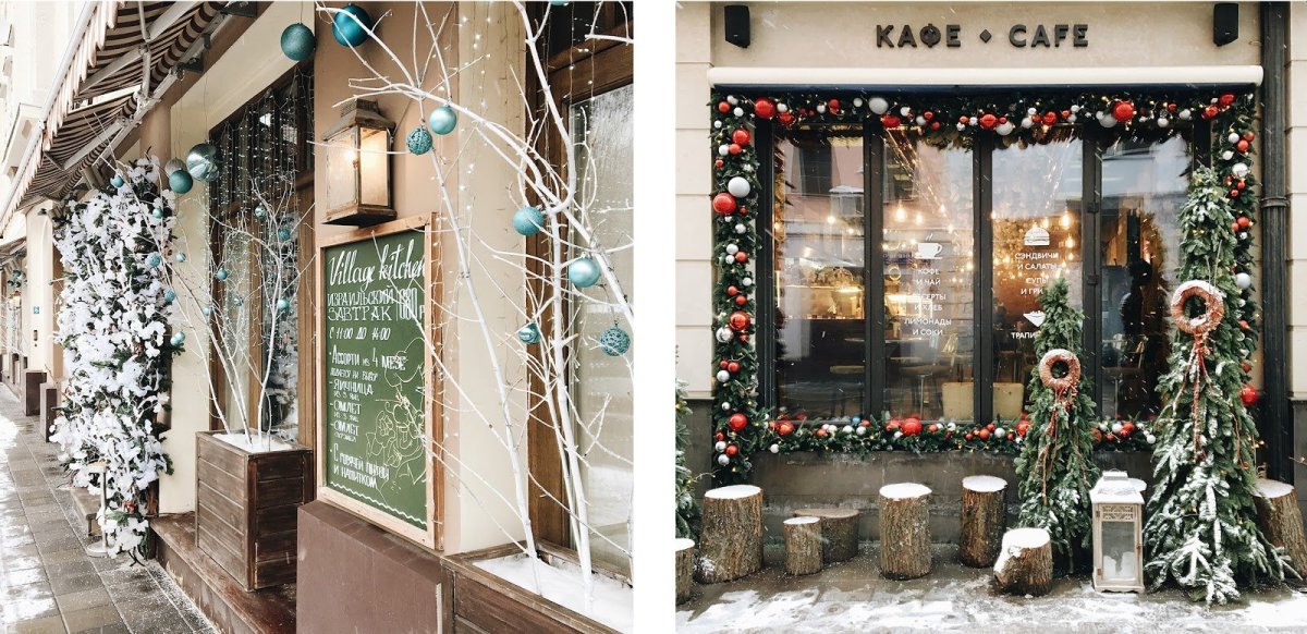 Новогоднее украшение фасада кафе