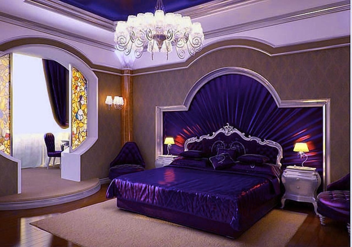 Шторы в интерьере спальни на арочные окна