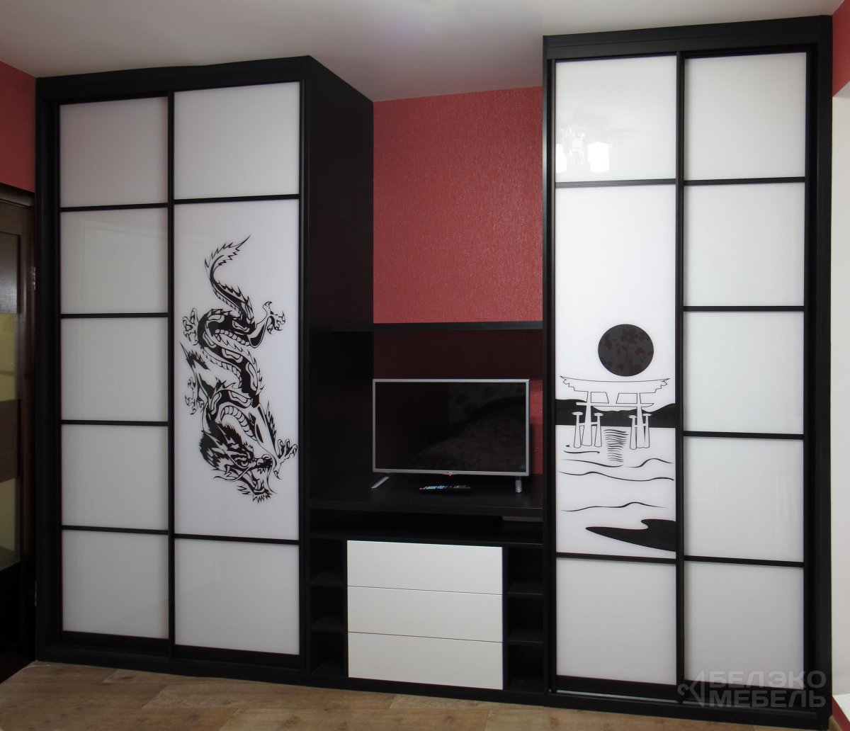 Шкафы купе с кожей и зеркалом