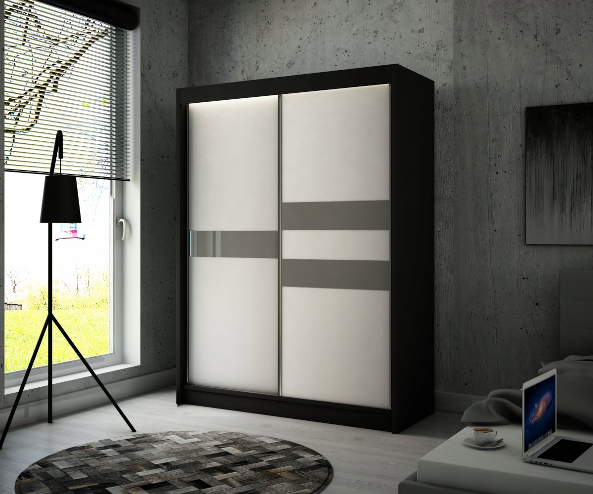 Шкаф купе белый Фуджи черный профиль