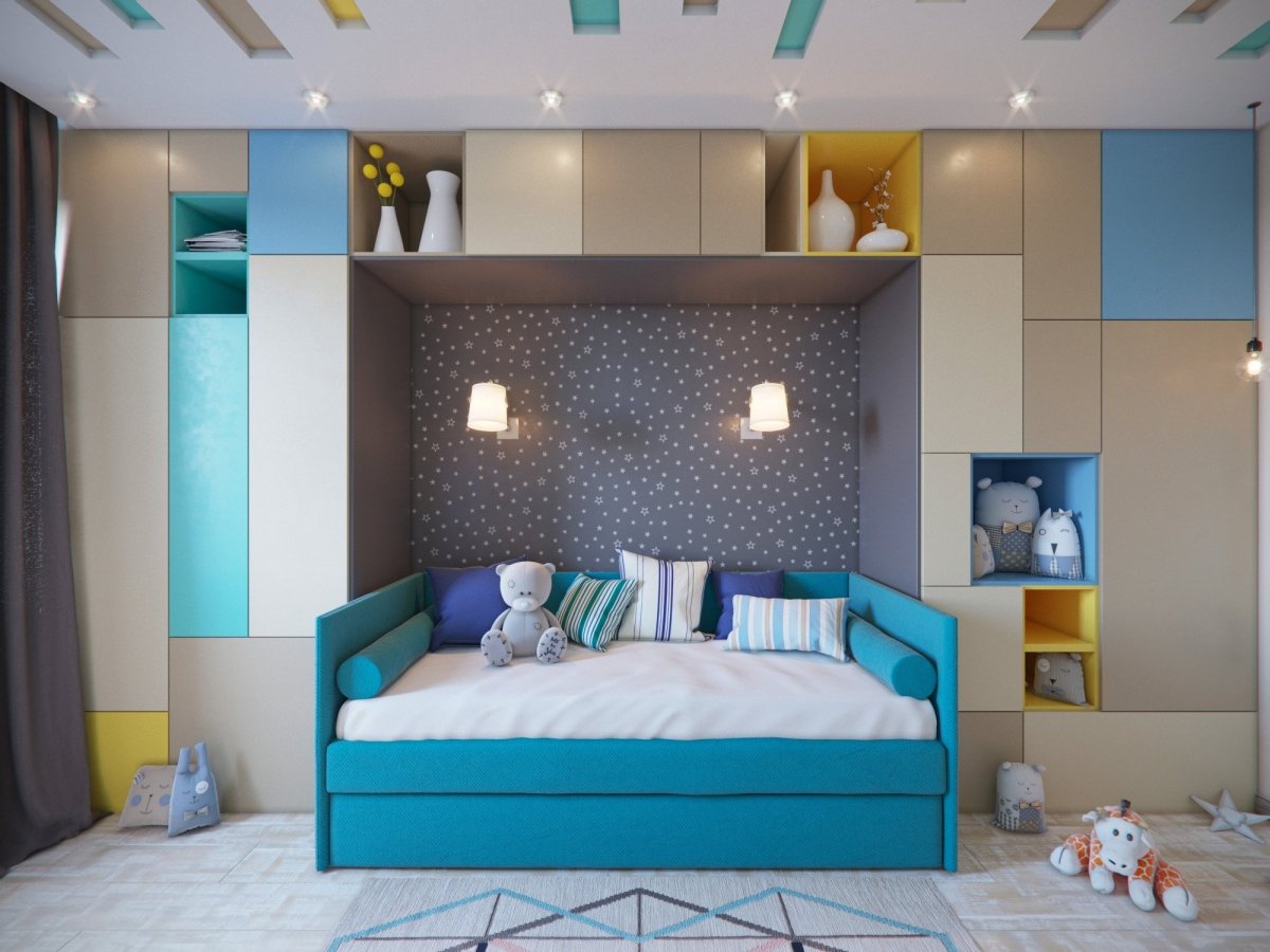 Диван в нише между шкафами