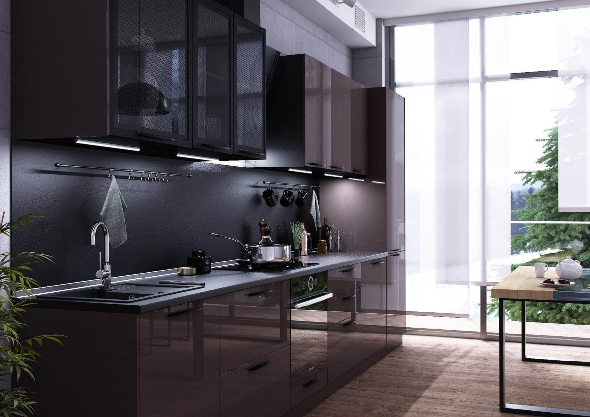 Кухни с о стекланным шкафом